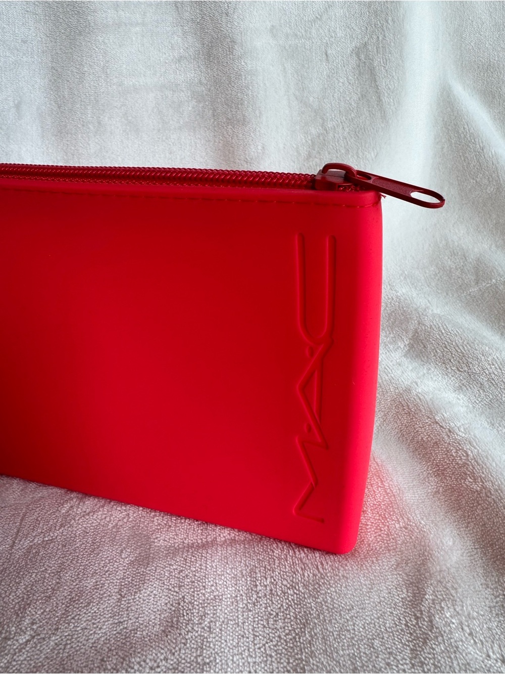 MAC Cosmetics Bright Red Plastic Gummy Zip Cosmetic Pouch GWP